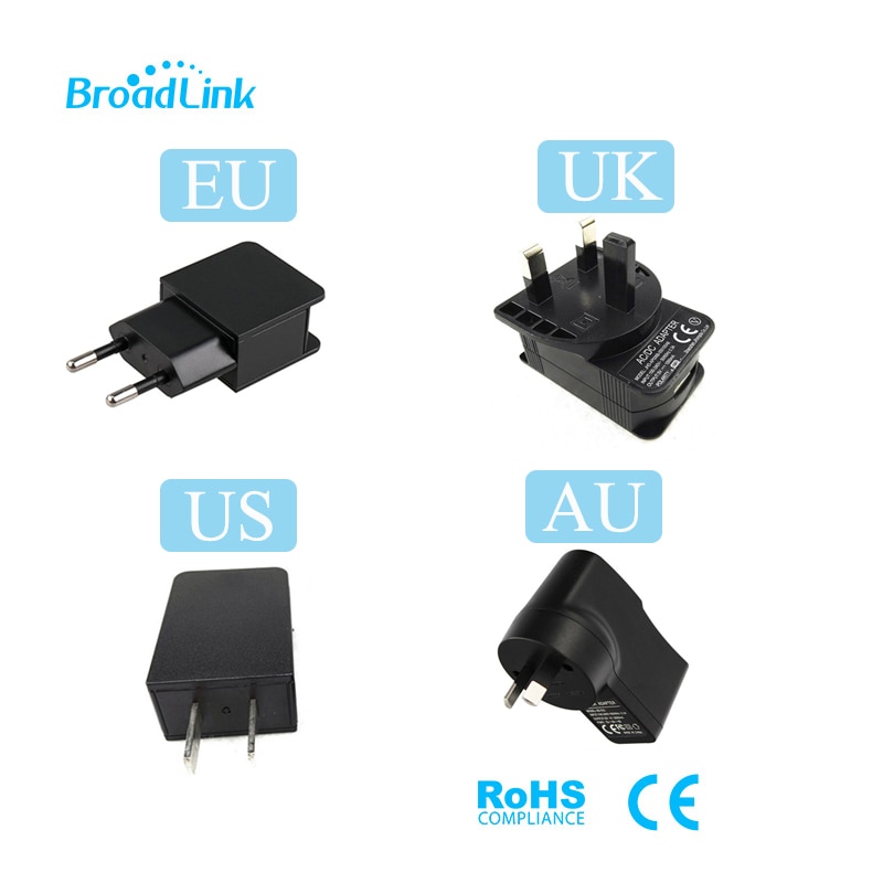 Original Broadlink EU uns AU UK Standard USB AC/DC Stecker in aus Adapter Eingang 100-240VAC Ausgang DC5V/1A