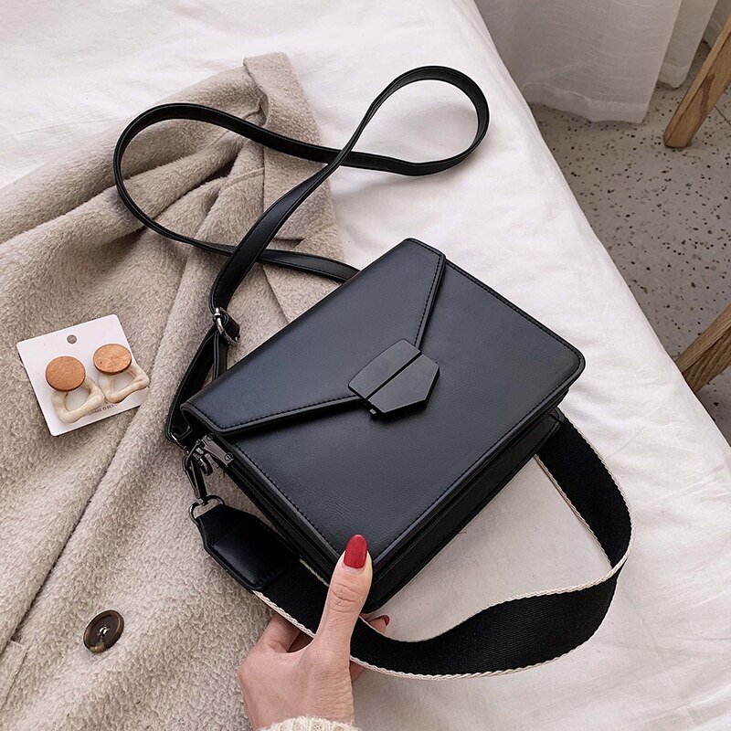 Retro Weibliche Platz Crossbody-tasche Neue PU Leder frauen Handtasche Schloss Schulter Messenger Tasche: Black