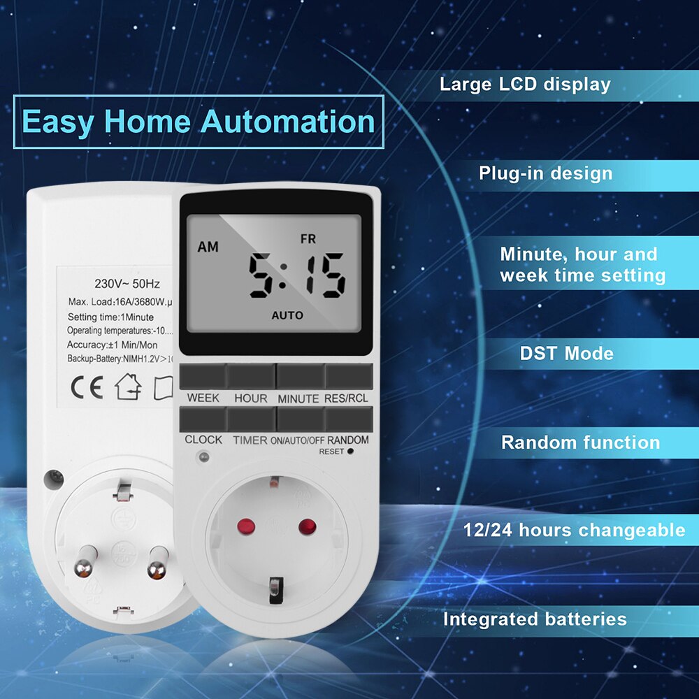 Portable Digital Timer 24h 7day Week Timer LCD Display Timing for Indoor Kitchen EU Plug