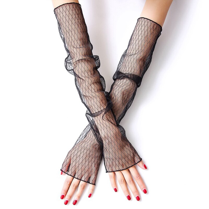 Mangas de protección solar para mujer, manguitos de malla de hielo, guantes de medio Dedo de encaje para ciclismo, manguitos finos para conducir, calentadores de brazo de verano: B