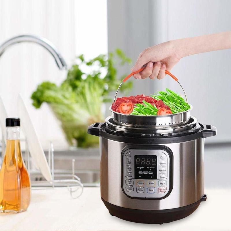 Køkken 304 rustfri stål steamer indsats kurv damper til 6 quart trykkoger med silikone dækket håndtag