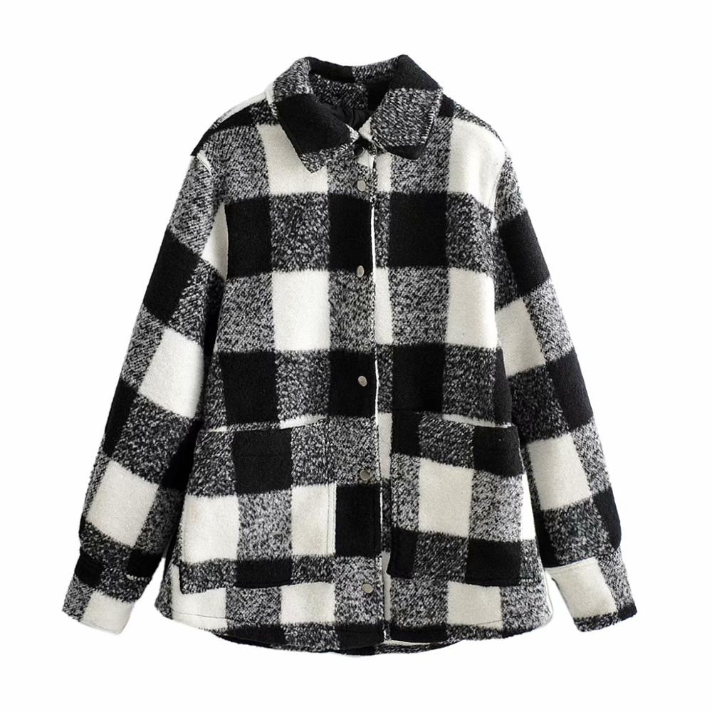 Vintage dame rutete jakker vinter dame patchwork kåper kvinne tykk ulljakke jenter oversize antrekk: M