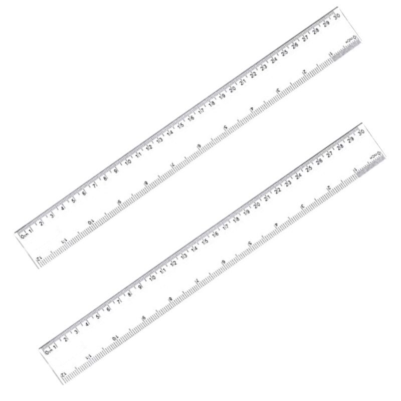 2 Pack 12 Inches Clear Plastic Ruler Straight Ruler Plastic Measuring Tool for student School Office Q1JC