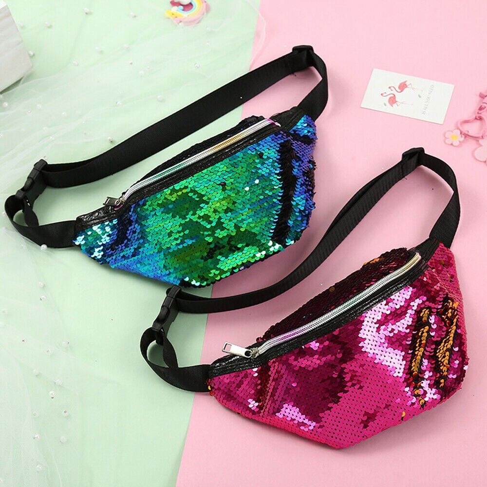 Kvinnors vändbara sjöjungfrupaljetter glitter midja ryggväska pack påse väska