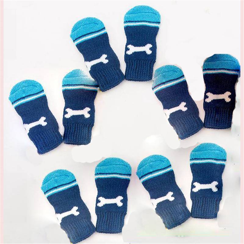 Meias para animais de estimação antiderrapante osso cachorro quente interior macio azul algodão 4 bonito: L