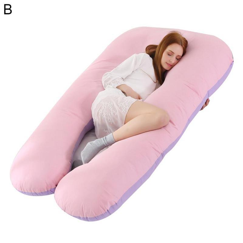 Gravide kvinder soveunderstøttepude ren bomulds pudebetræk u form barsel puder graviditet side sovende sengetøj 145 x 80cm: Lyserød lilla