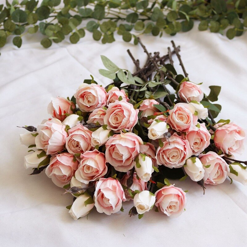 3 hoder silke roser bukett vaser til hjemmeinnredning år jul bryllup dekorative blomster kranser billig kunstige blomster