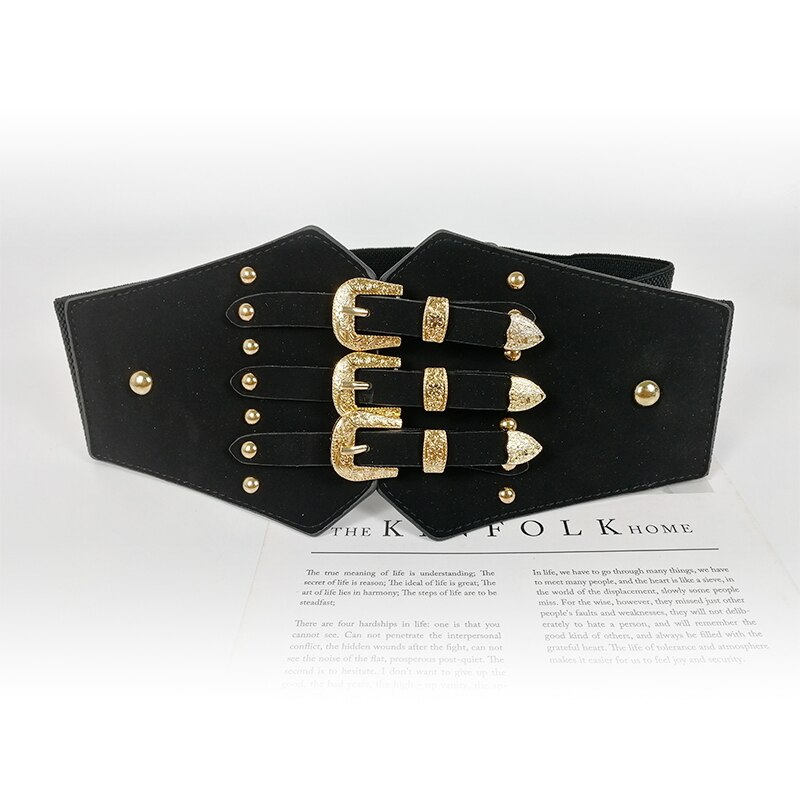 Cinturón elástico de corsé de talla grande cinturones anchos para mujer cintura elástica fajines cinturón grande vestido Vintage Ceinture Femme: black belt wide