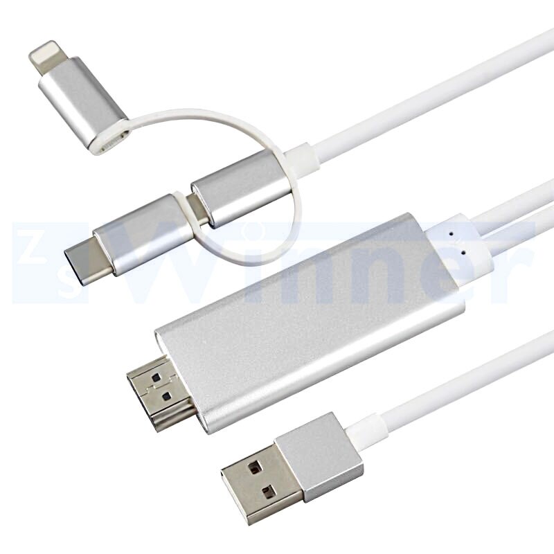 3 in 1 HDMI Adapter Cable, Lighting / Type-C / Mic... – Grandado