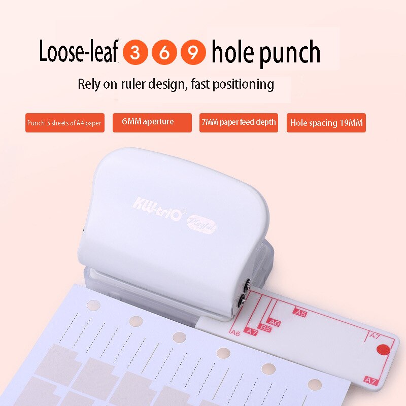 Fromthenon Paper Hole Punch A7A6A5 Spiral Notebook 3/6/9 Holes Planner DIY Loose-leaf Puncher Manual Scrapbooking Tools: White