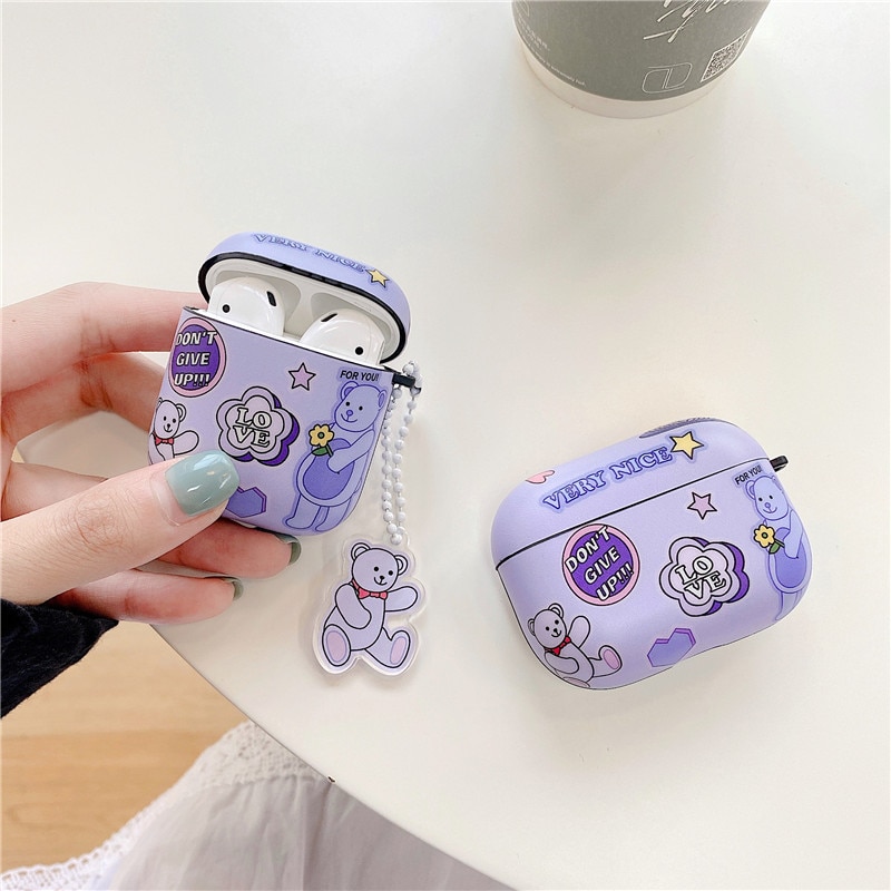 Cute Bear Earphone Case For Apple AirPods 3 2 1 Charging Box Capa For air pods Pro Cases Funny IMD Headphone Protection Covers