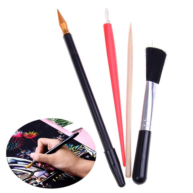 1set With Stick Scraper Pen DIY Painting Drawing Scratch Arts Set Black Brush For Scratch Sketch Art Papers Boards Tools