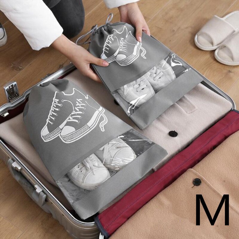 Nyeste vandtætte sko taske pose opbevaring rejsetaske ikke-vævet tøjvask organisator bærbar tote snor taske arrangør dækning: En grå m