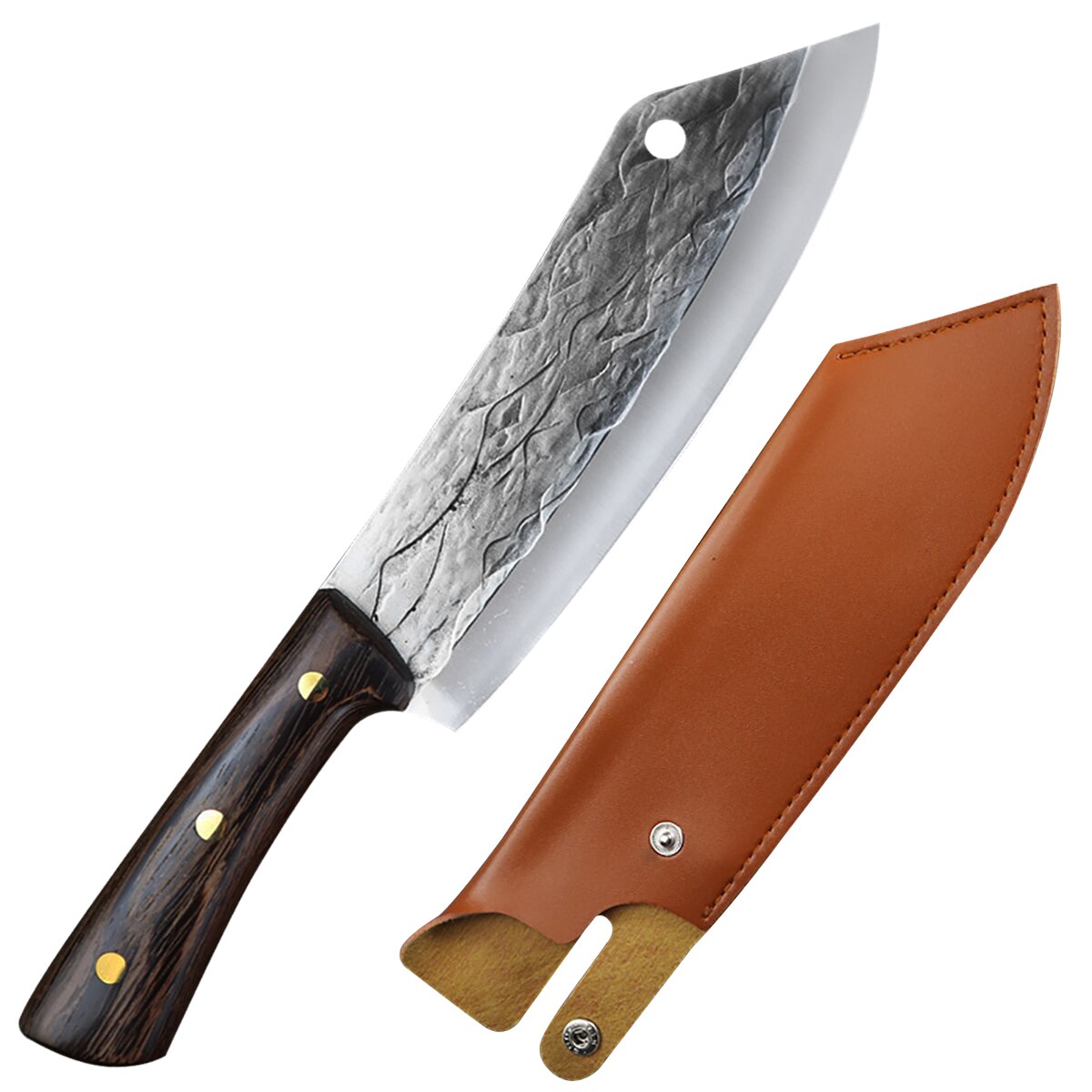 8" Forged Meat Cleaver Kitchen Chef Knife Stainless Steel Fish Vegetables Slicing Butcher Knife with Scabbard: Knife with Sheath