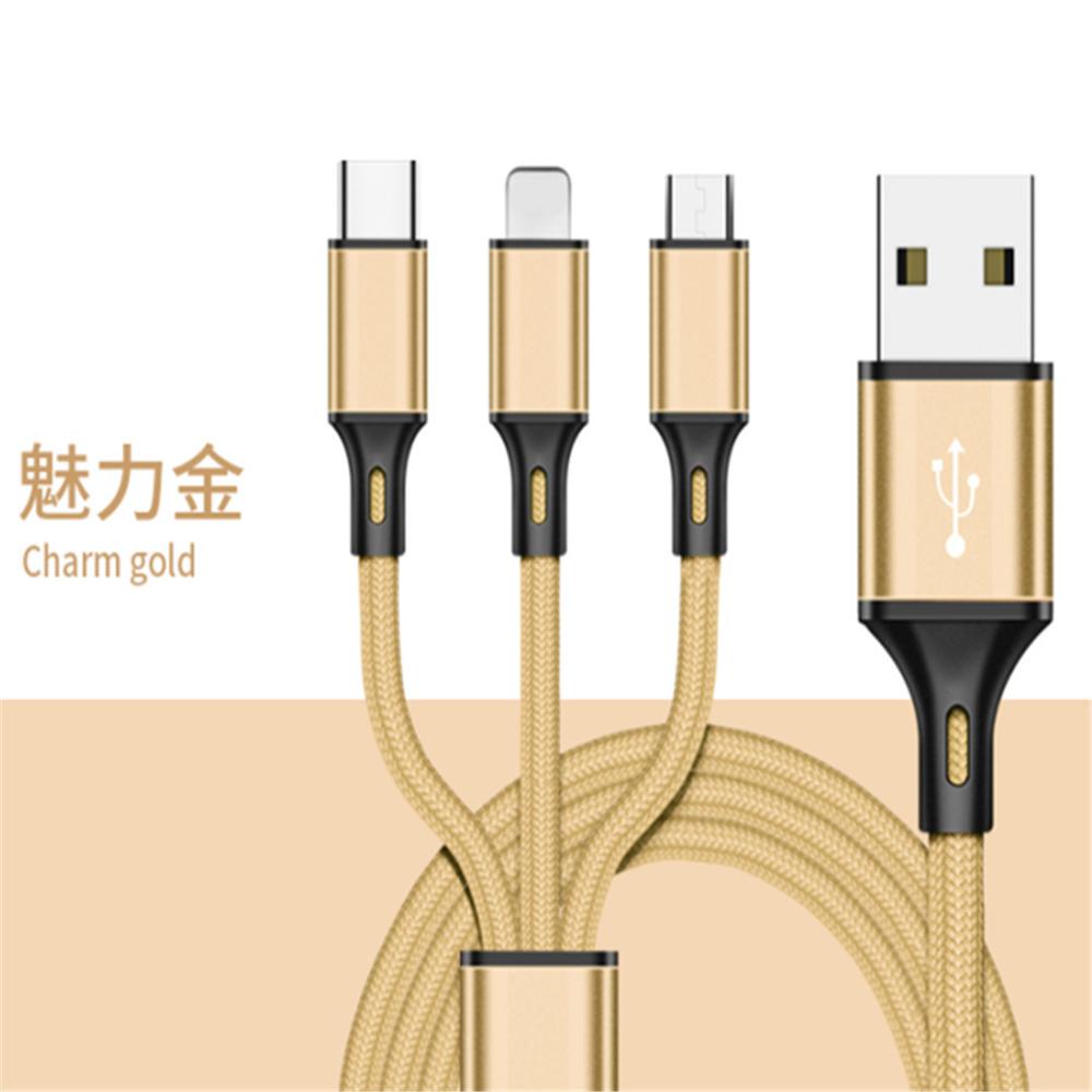 3 em 1 usb cabo de carga rápida 2.5a para carregador micro cabo usb para android usb e tipo-c cabo de carregamento rápido portátil cablei: Gold