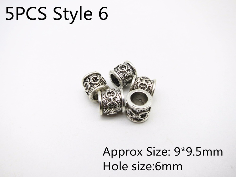 5Stck Antike silber Haar flechten Dreadlock Perlen ringe rohr Wikinger Rune Bart perlen DIY Haar Styling Zubehör: 5Stck Stil 6