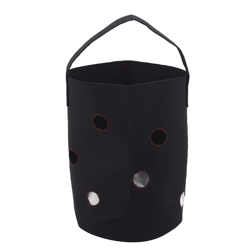 Tuin Outdoor Planten Grow Bag Aardbei Verticale Bloem Kruid Pouch Wortel Ademend Groente Ronde Herbruikbare Pot Planter: Black 11 holes
