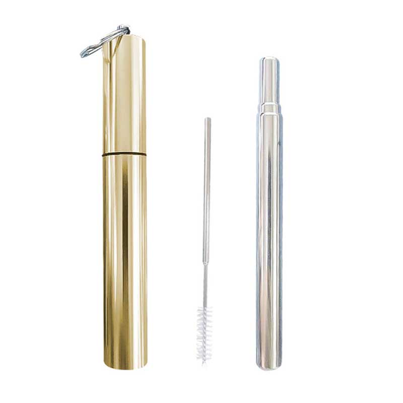 Portable Metal Straw Reusable Telescopic Travel Straw With 1 Brush& Storage Case Stainless Steel Drinking Straw Bar Accessories: Gold