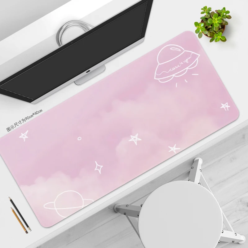 Pink Sky Cloth Mouse Pad Extra Large Cute Female Office Computer Deskmat Student Table Cushion Keyboard Rug Writing Desk Carpet: M / green