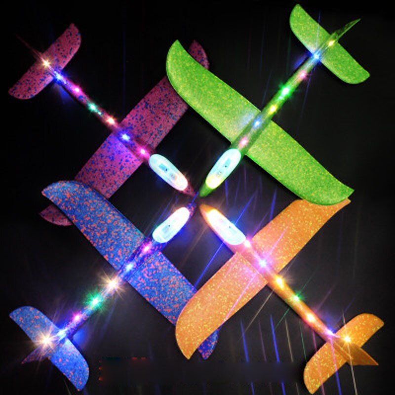 48cm handgegooid vliegend vliegtuig speelgoed zweefvliegtuigen schuim vliegtuig model glow in the dark vliegend zweefvliegtuig speelgoed voor kinderen