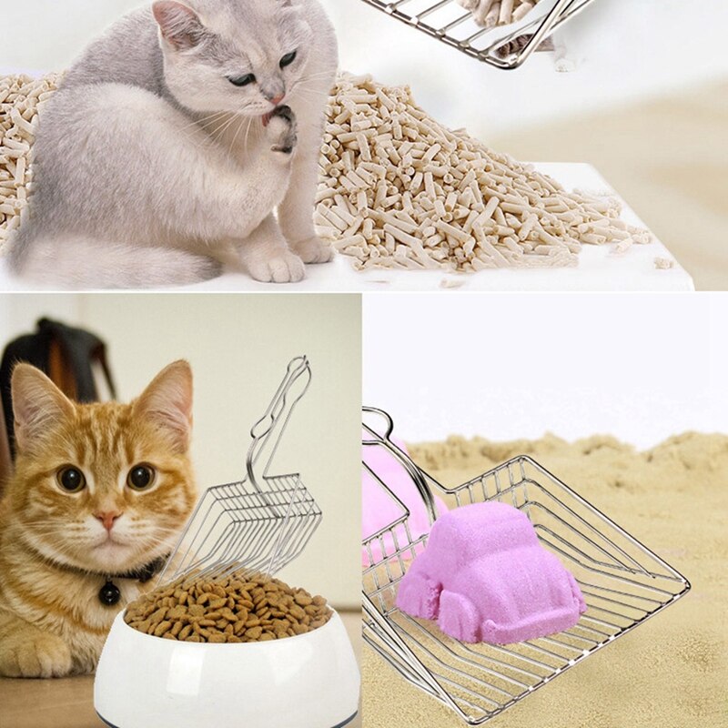 Pala para arena con de ahuecamiento completo para gatos, cepillo multiusos con gancho, pala de Metal para mascotas, suministros de limpieza de arena para gatos