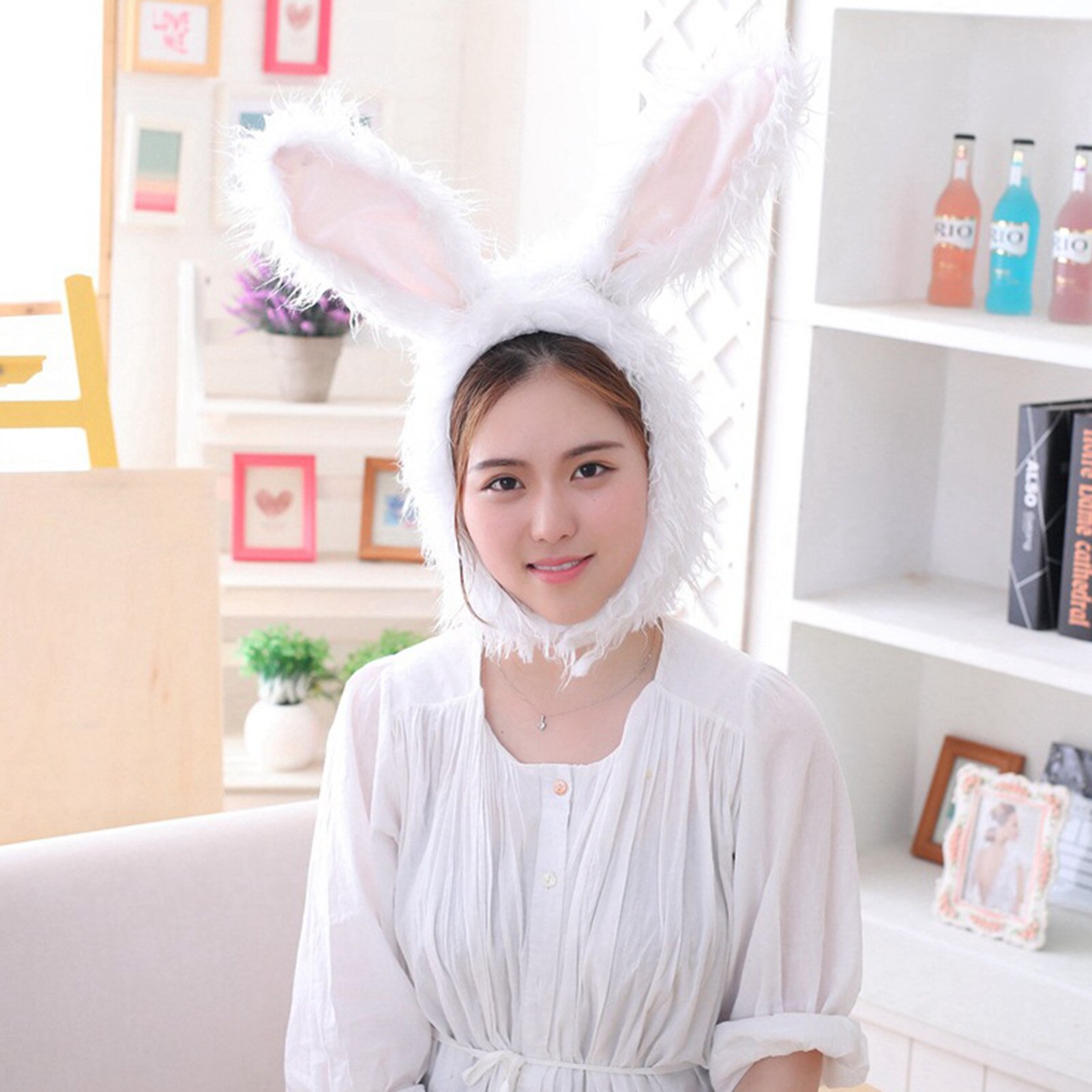 Cute Plush Long Rabbit Bunny Ear Hat Earflap Cap Head Warmer Costume Photo Prop