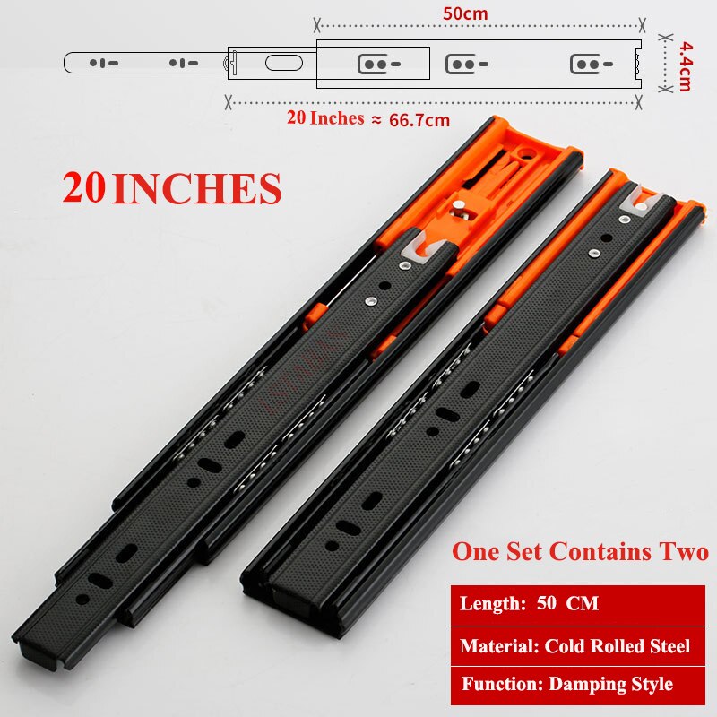 LSTABAN 6" - 20" Scorrevoli per cassetti in acciaio inossidabile Soft Close Binario per binario scorrevole Scorrevole per armadi a tre sezioni Ferramenta per mobili: Cold-20 Inch-Damping