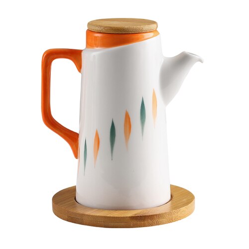 Aceitera de cerámica blanca de estilo europeo, botella de vinagre, utensilios de cocina de porcelana, jarra sellada Simple con tapa de madera, decoración del hogar: D