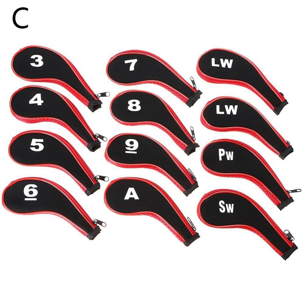 12 stuks/set golfclubhoes met rits, golfijzerhoes, neopreen set, putterbeschermhoes, hoofdbeschermer,  a4 5: Rood