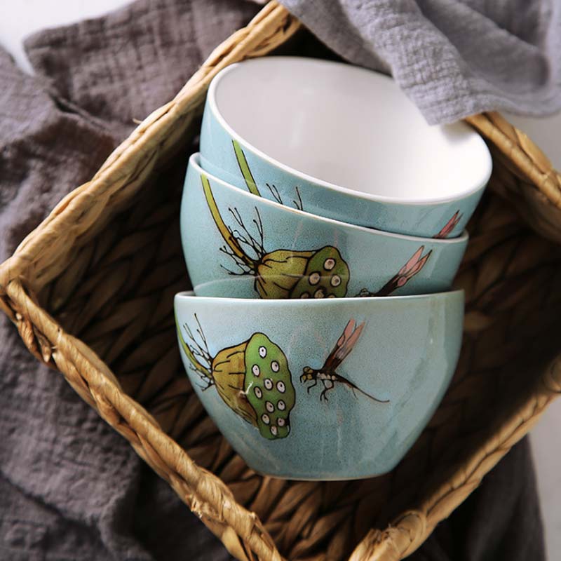 Japanse Keramische Kom Keramische Servies Keuken Soep Noodle Rijstkom 4.5 Inch Grote Ramen Kom Set Handgeschilderde Keramische kom