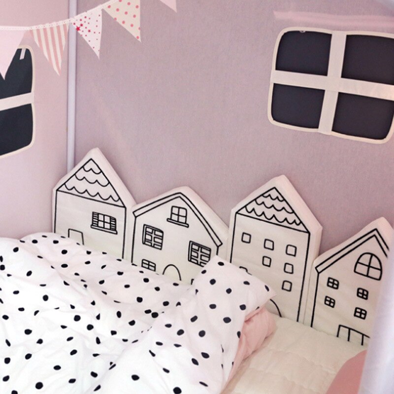 4Pcs/Set Cotton House Shape Baby Bed Bumper Crib Cot Pillow Cushion Soft Kids Bed Pretector Pads Baby Room Decor Newborn