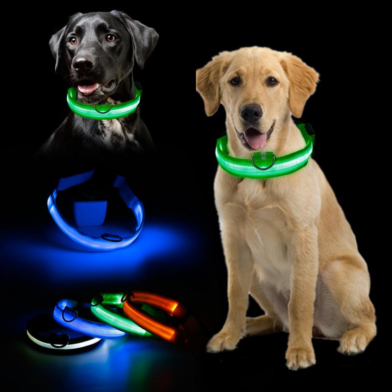 LED Cat And Dog Pet Collar Flashing Dimmable Safety Light Emitting Nylon Label Luminous Collar Safety Light L Free Ship