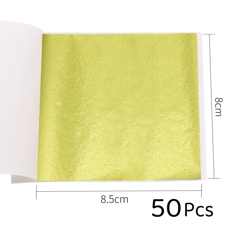 Papel folha de ouro rosa imitação ouro 50 peças/10, folha de ouro prata vermelha arte artesanato design papel faça você mesmo decoração folhas 8x8.5cm: yellow-50
