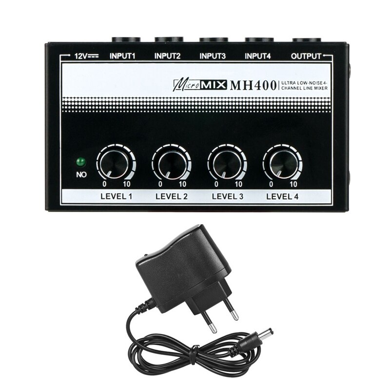 MH400 Ultra Low-Noise 4-Channel Line Mixer Mini Mixer &amp; 1/4-inch TS Inputs Output Volume Control for Guitars Bass: EU Plug