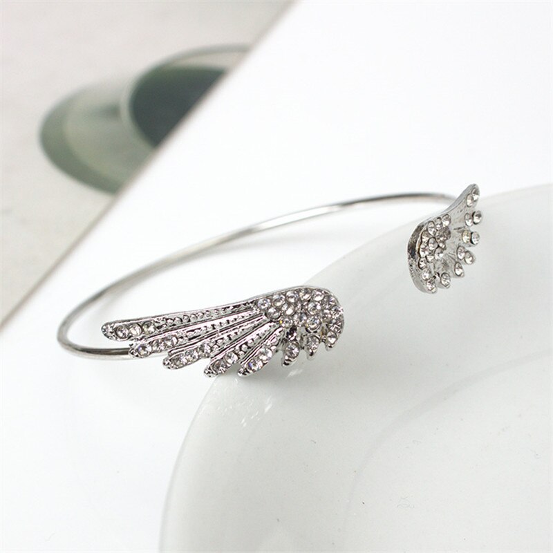 Angel Wings Bracelet Adjustable Woman Riding Bike Jewelry Open Bracelet Silver Plated Crystal Spacecraft Punk 8BD08