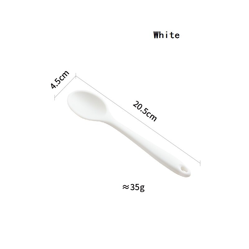 Kitchenware Spoon Long Handle Silicone Salad Food Mixing Stirring Spoon Kitchen Cooking Tool For Picnic Kitchen Soup Spoons: White-Small