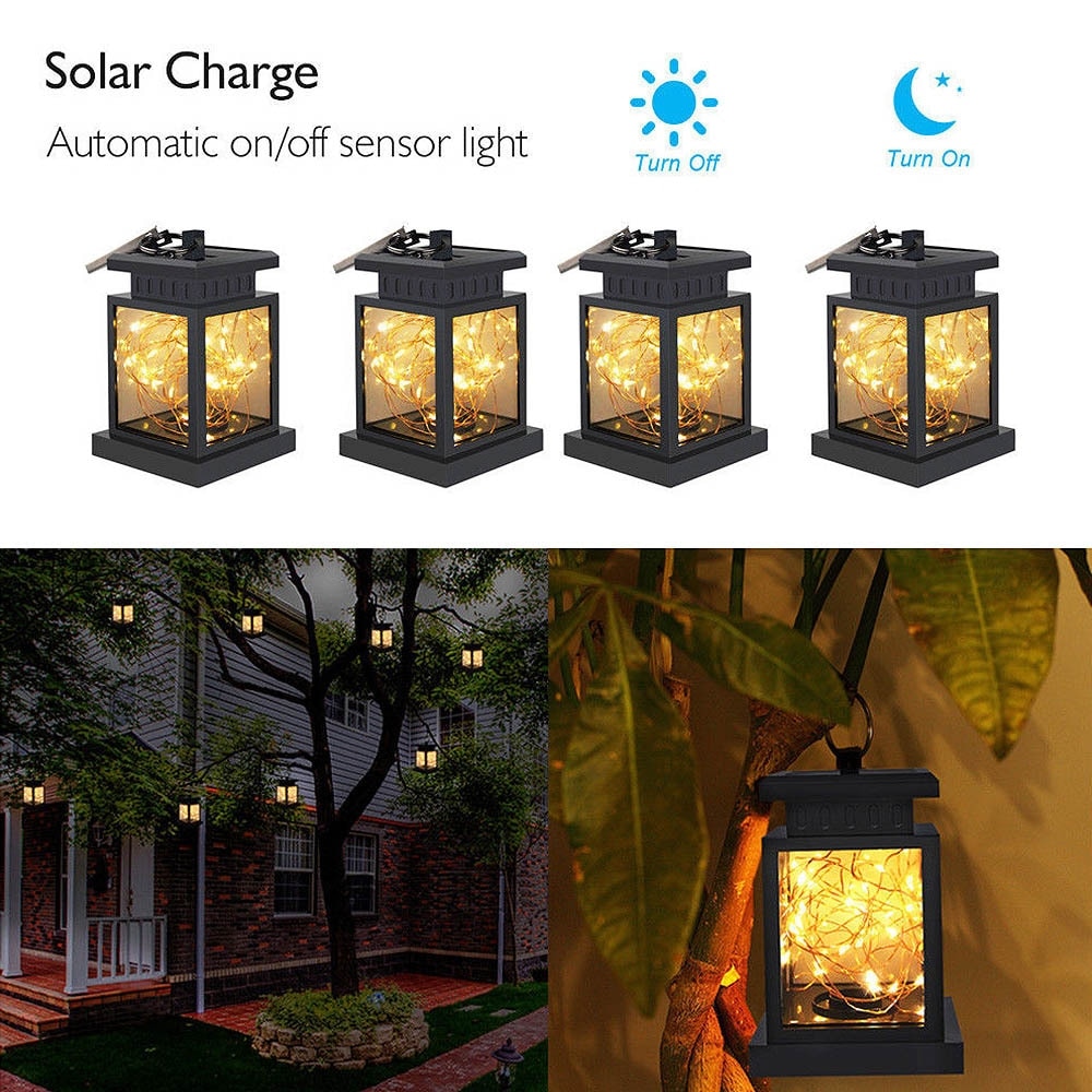 Draagbare lantaarn met led-verlichting, buitenzonnelantaarn, hanglamp met led-verlichting, tuindecoraties voor kamperen en wandelen
