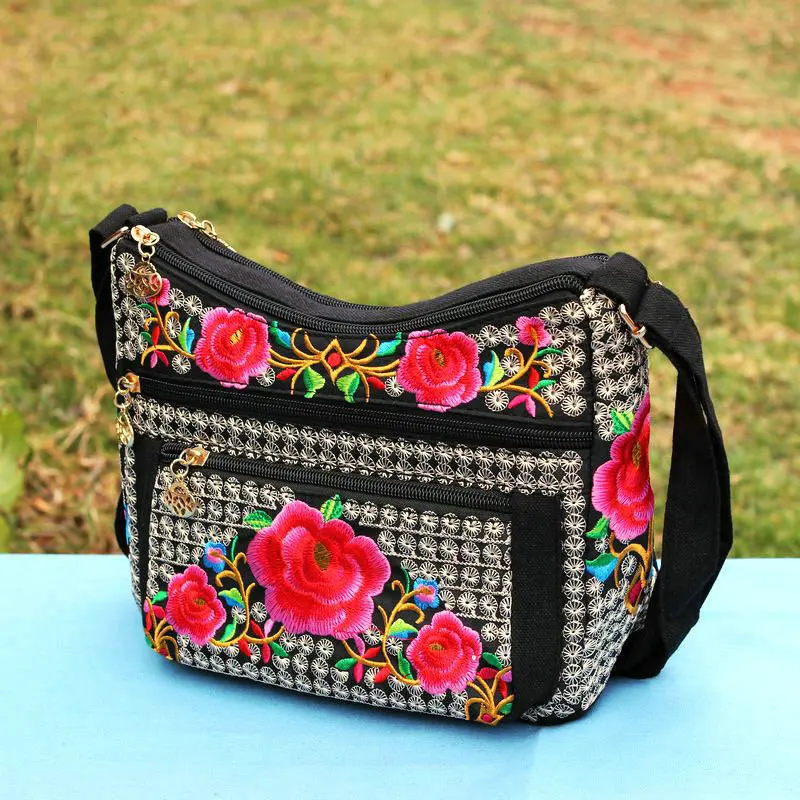 Sac de Style ethnique du Yunnan, sac à bandoulière brodé pour femmes, sacs à bandoulière entièrement brodés pour dames: Kaki