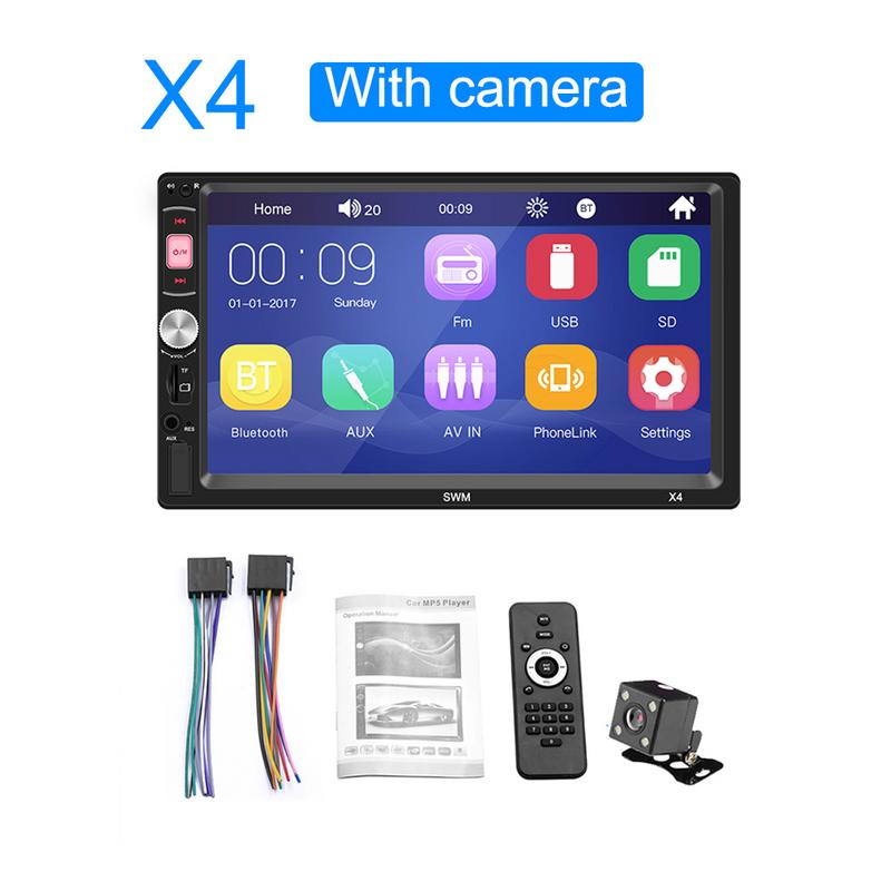 7 Inch Car MP5 Player Bluetooth Touch Screen Stereo Radio Camera Supports Android IOS System MirrorLink 2 DIN Multimedia Player