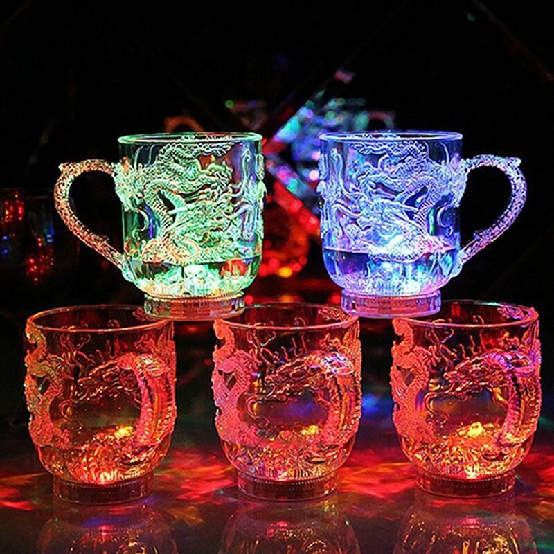 acrílico luminoso agua té copa de vino dragón verter agua brillante luz colorida inducción taza botón Bar suministros de
