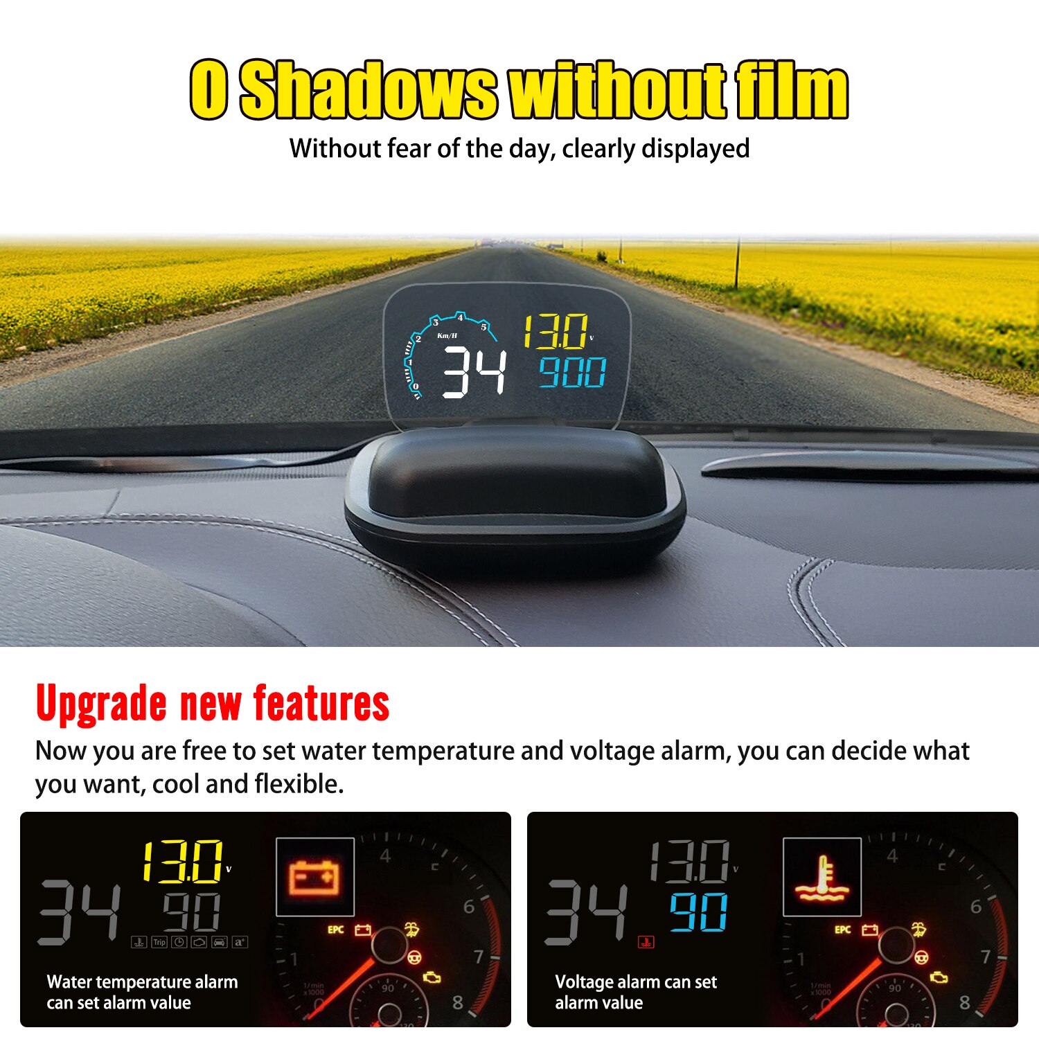 HUD Head-up Display Tachometer Temperatur Alarm OBD2 Smart Auto System Auto Elektronik Projektor Auf die Auto Windschutzscheibe