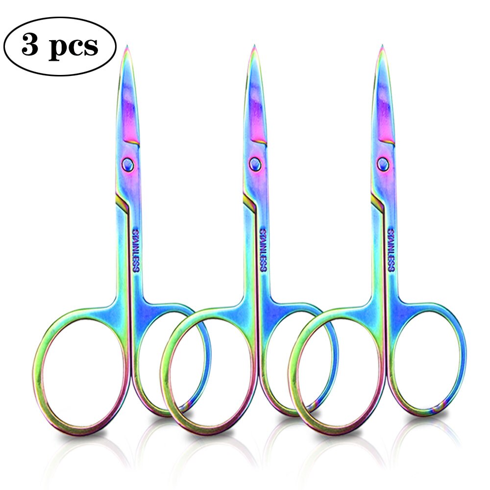Stainless Steel Manicure Scissors Nail Cuticle Nipper Cutter Eyebrow Dead Skin Remover Ingrown Toenail Curved Head Makeup Tools: 3pcs Rainbow
