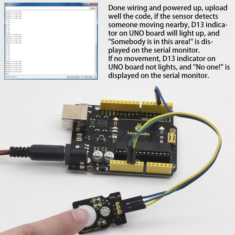 keyestudio PIR Motion Sensor for Arduino Pyroelectric IR Motion Sensor for Human Body Motion