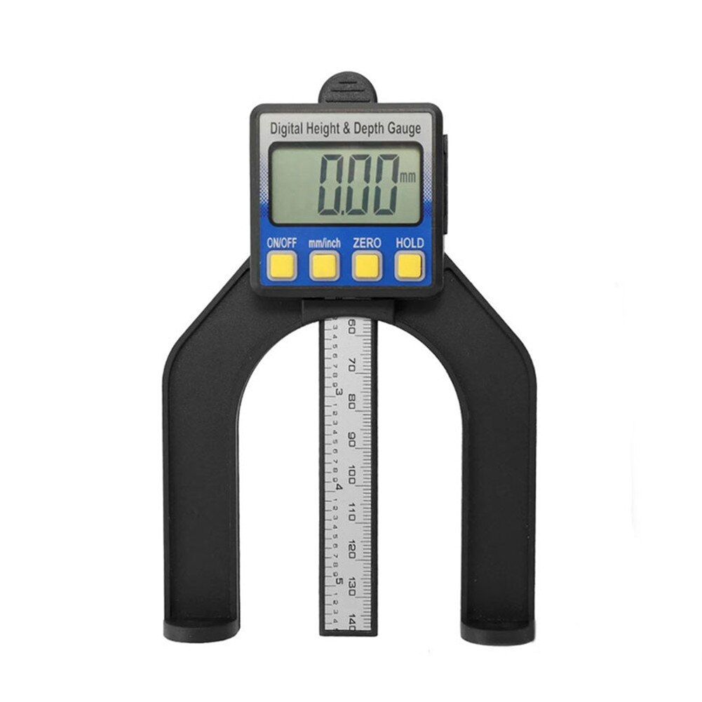 Digital Depth Gauge Tread Depth Gauge Height Caliper Tester Measure Tool LCD Magnetic Self Standing Aperture 80mm FP8: 4-button Blue