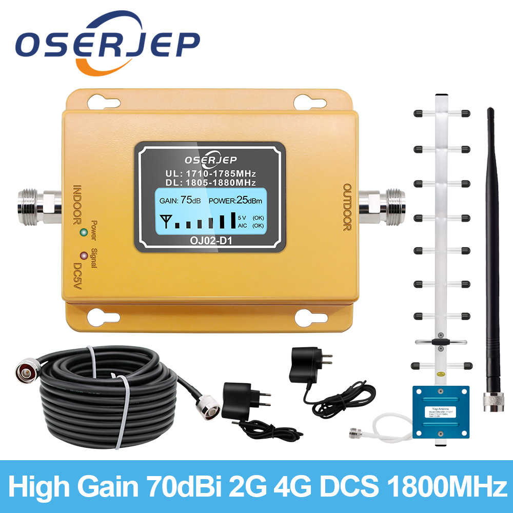 Gsm Lte 1800 70dB 2G 4G Mobiele Telefoon Signaal Repeater Dcs 1800Mhz Mobiele Versterker Band3 Gsm Signaal booster + Yagi /Rubber Antenne