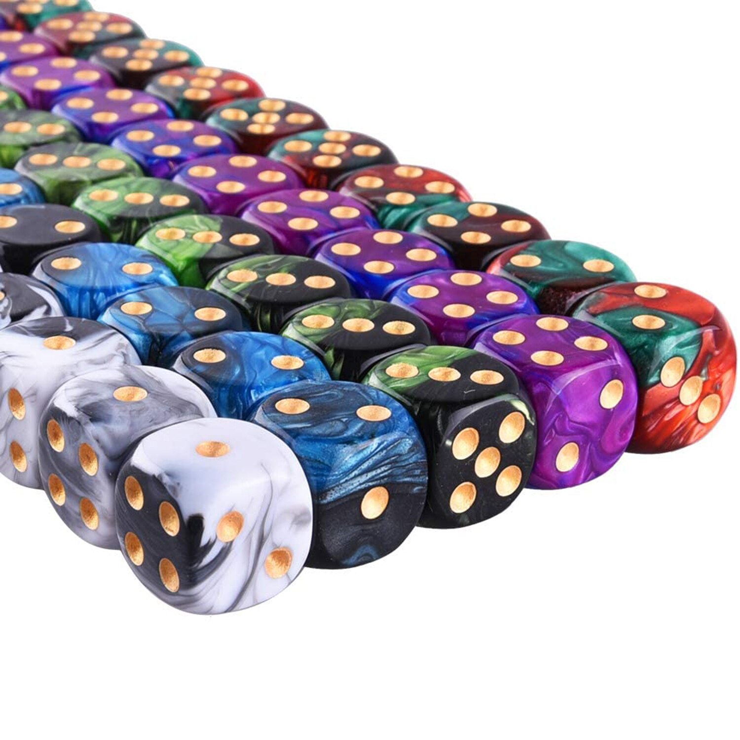 Juego de dados acrílicos poliédricos de 6 caras, 25/50/100 piezas, dados de esquina redonda de 16mm con Pips dorados para juegos de mesa, enseñanza de matemáticas