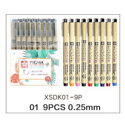 0.2mm-1mm sakura skitse farver mikron pen overlegen markører pen sæt fin liner pigma til tegning manga arkitektoniske kunstforsyninger: 01 (0.25mm) 9 stk