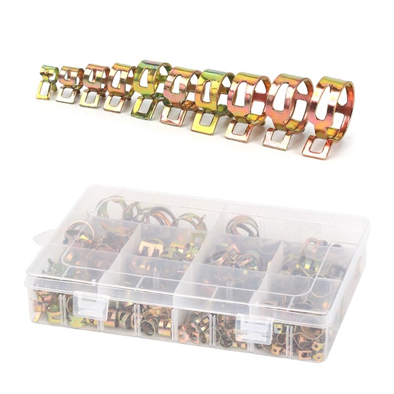 155 Stks/doos Lente Band Buisklem 6-22Mm Kleur-Plated Zink Elastische Hoop Klem