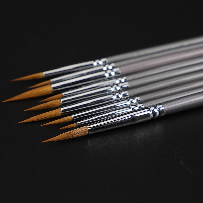 Pinceaux en poil de belette pour dessiner des lignes, lot de 9 brosses et accessoire de peinture à l&#39;huile, aquarelle et gouache très fin, avec un bouleau argenté de durable, matériel artistique