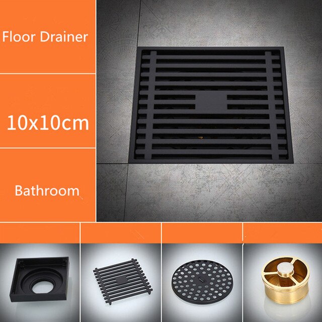 1PC Black Brass Shower Floor Drain Washroom Bathroom Invisible Drain Cover Waste Odor-proof Floor Drain Shower Floor Drain: 3
